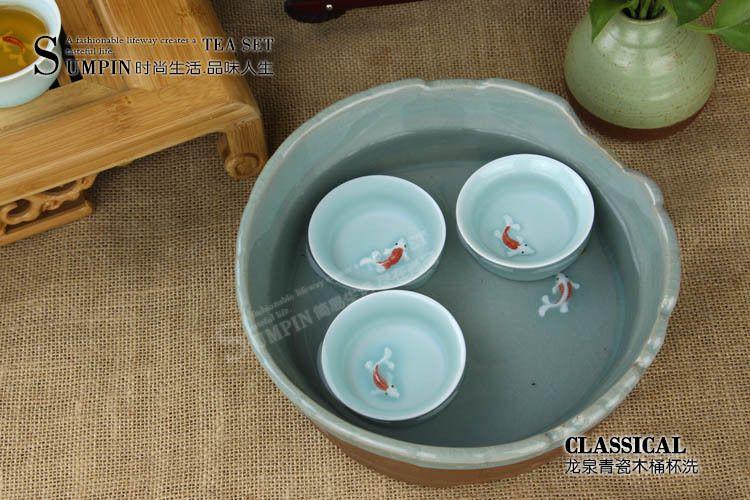 厂价批发 龙泉青瓷木桶茶洗 茶具配件 杯洗 一件起批
